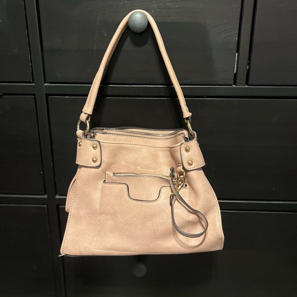 Pink Slouchy Shoulder Bag with Metal Accents